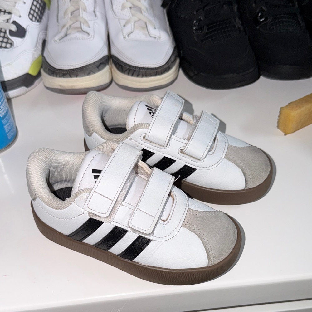 Adidas Kids White and Black Velcro Sneakers